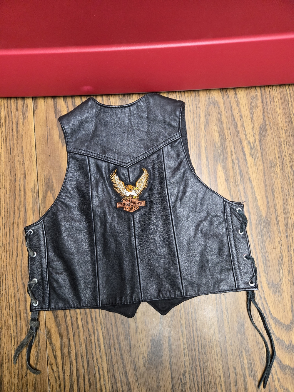 Harley-Davidson Snall Black Leather Dog Vest with Gold Eagle Patch